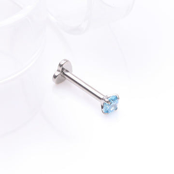 Detail View 1 of Implant Grade Titanium Prong Gem Sparkle Internally Threaded Heart Back Labret-Aqua